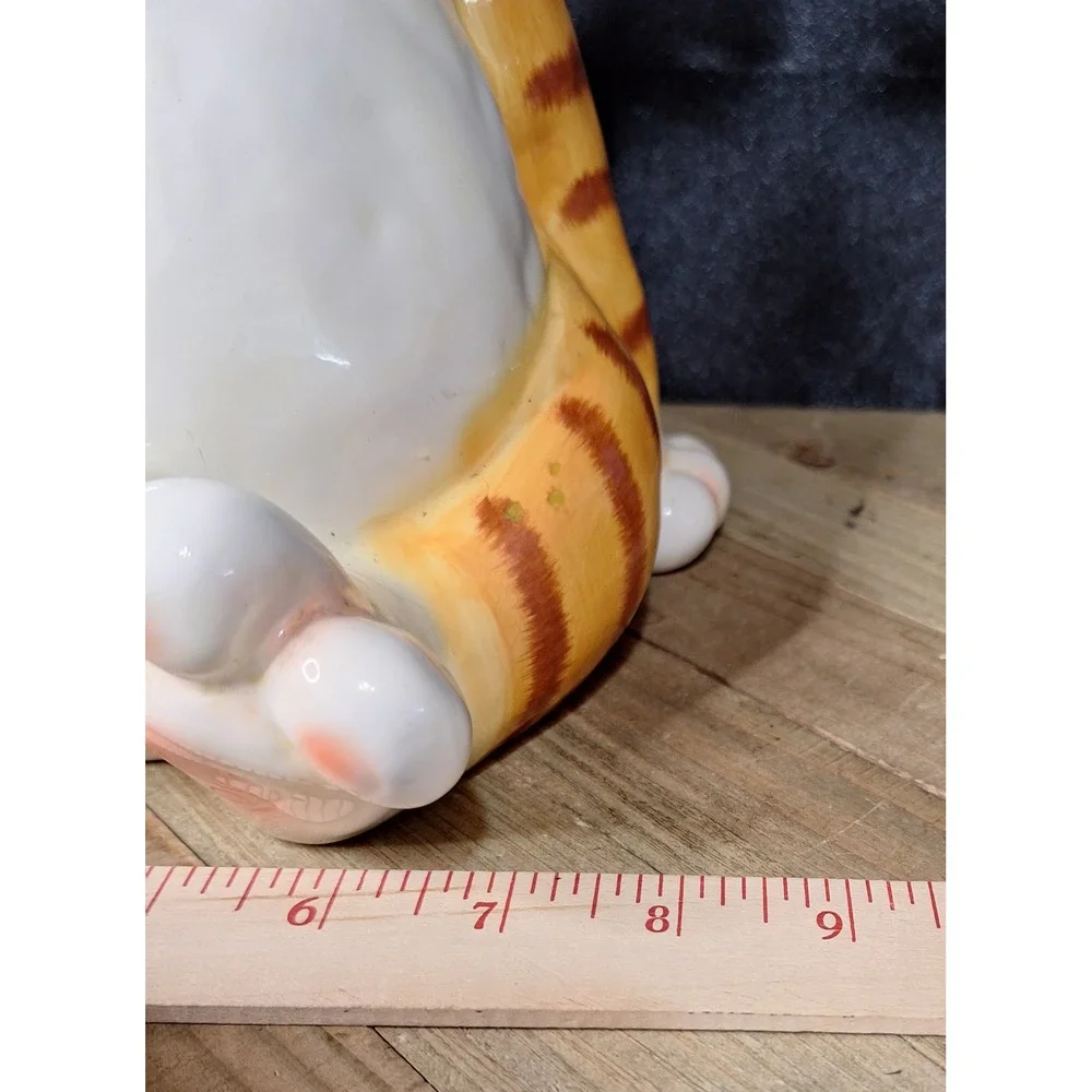 Vintage DCI Jim Orange 1990s Cat Ceramic Cookie Jar Green Collar Wire Whiskers